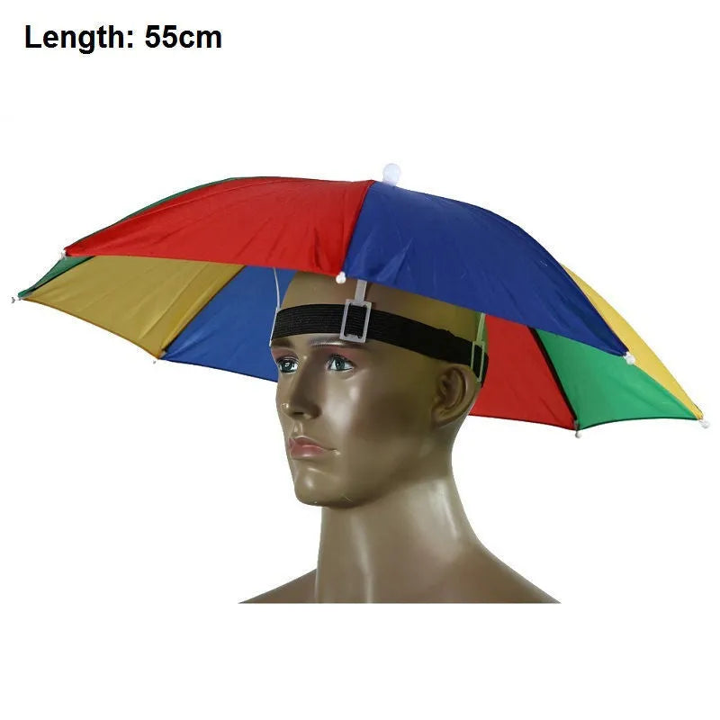 55-65cm outdoor fishing sunshade waterproof folding sunhat umbrella in blue with handleless design