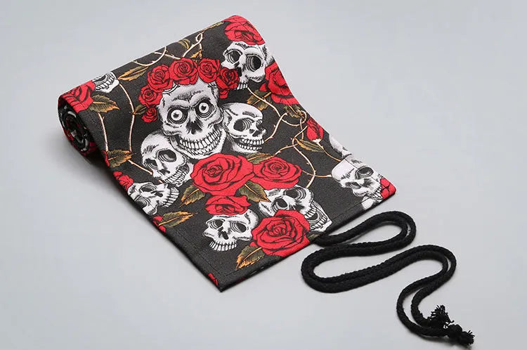 Canvas pencil wrap roll up case with elastic bands and custom print design