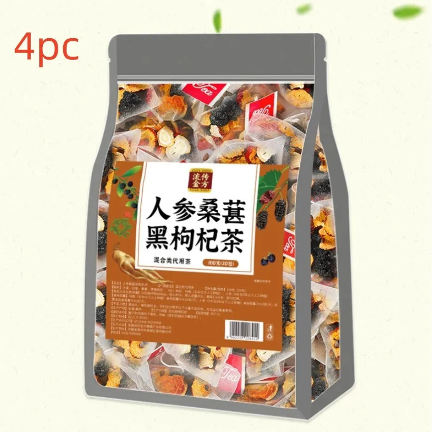 Sealed bag of Ginseng Black Wolfberry Tea containing 40 individual 5g tea bags.