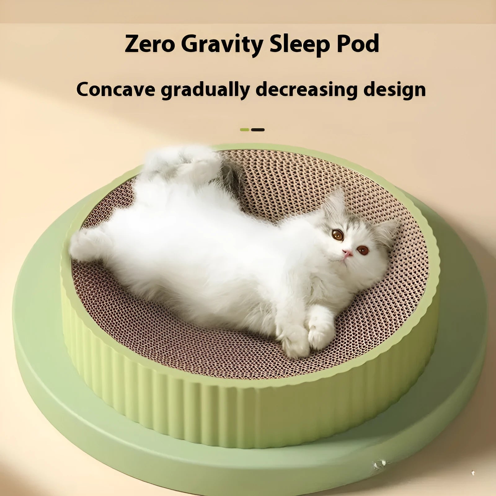 Round green cat scratching board nest with corrugated cardboard surface, 55cm diameter