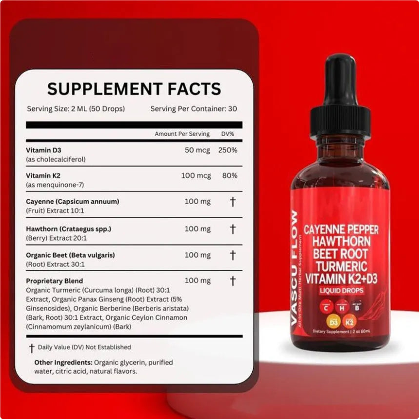 60ml bottle of Vitamin D3 K2 Hawthorn Fruit liquid supplement drops with dropper
