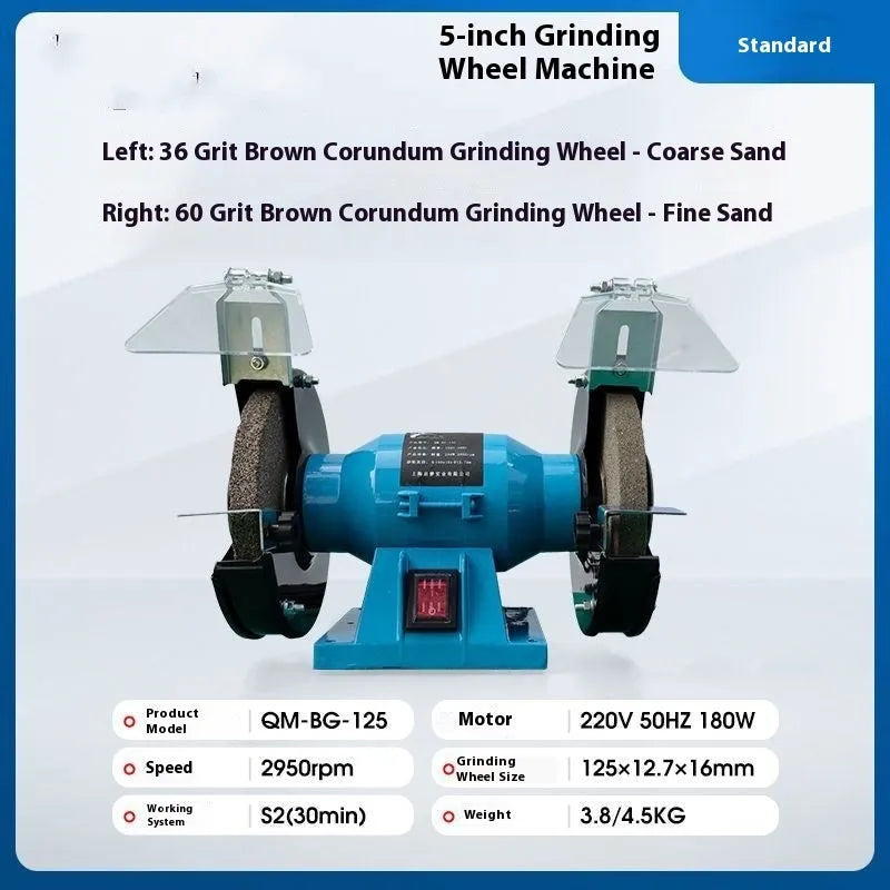 A 5-inch metal desktop polishing machine or bench grinder for sharpening knives.