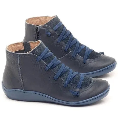 Women's flat casual booties with wedge heel and round toe in multiple colour options