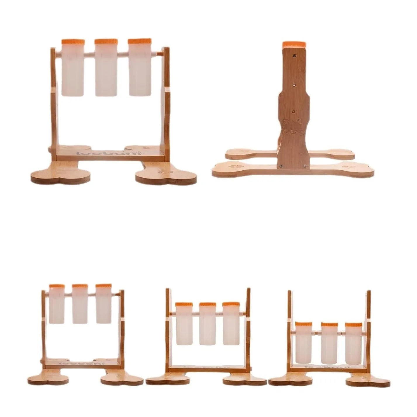 Wooden interactive dog puzzle feeder with treat compartments measuring 31cm long