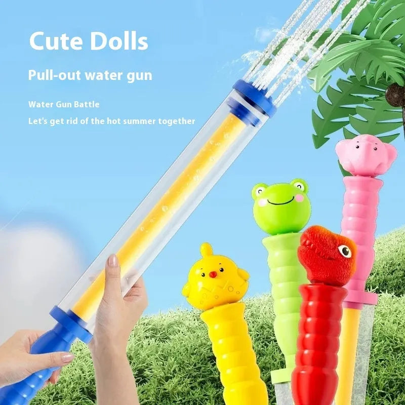 Children's plastic pull-out water spray gun in 53cm size, blue colour character design