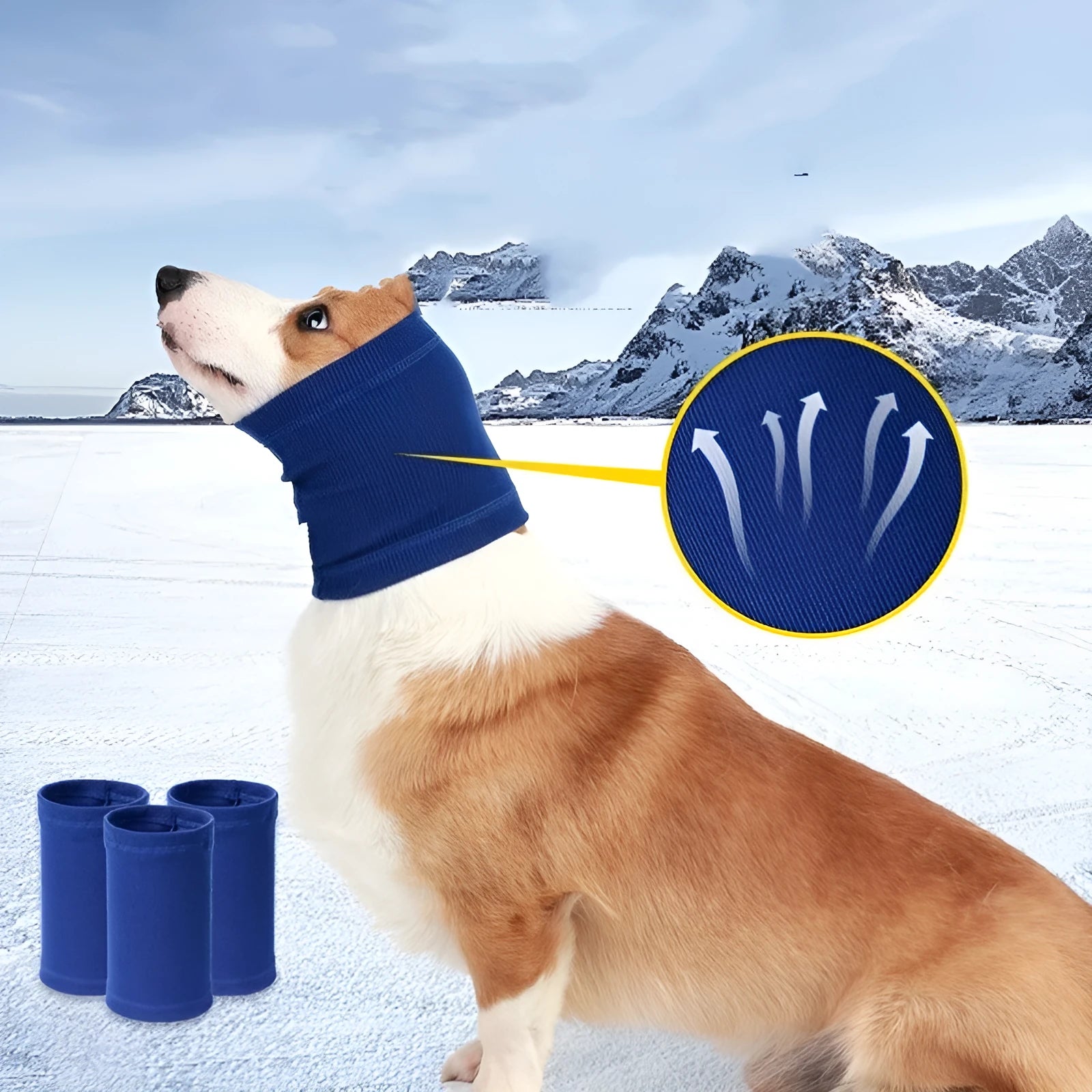 Blue and grey dog headband scarf in three sizes with casual polyester construction