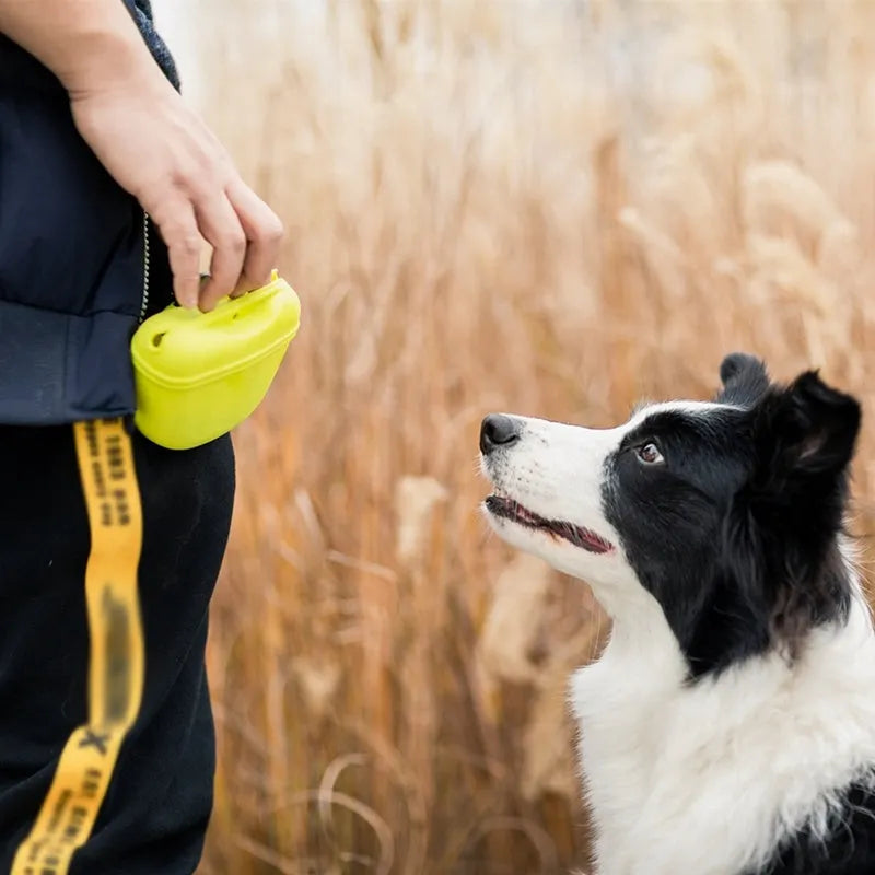 Silicone dog training treat waist bag with clip and magnetic semi-closed opening in assorted colours