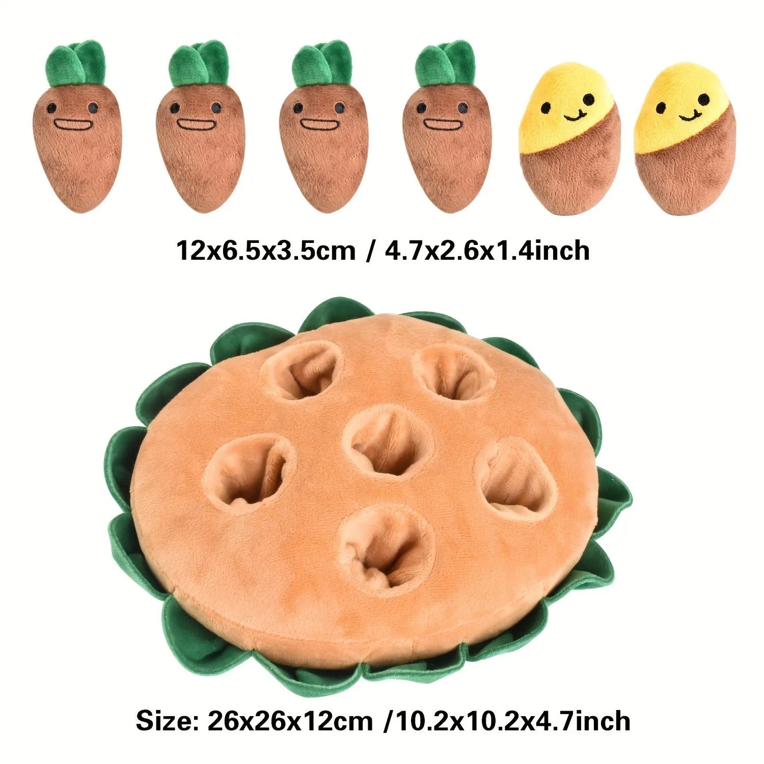 Yellow interactive dog puzzle toys with sniffing pads, feeding mats, and removable squeaky plush toys