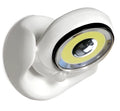White Atomic Angel induction light with ABS plastic housing measuring 13.3cm wide