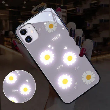 Apple iPhone luminous case with voice-activated LED lights and printed daisy design