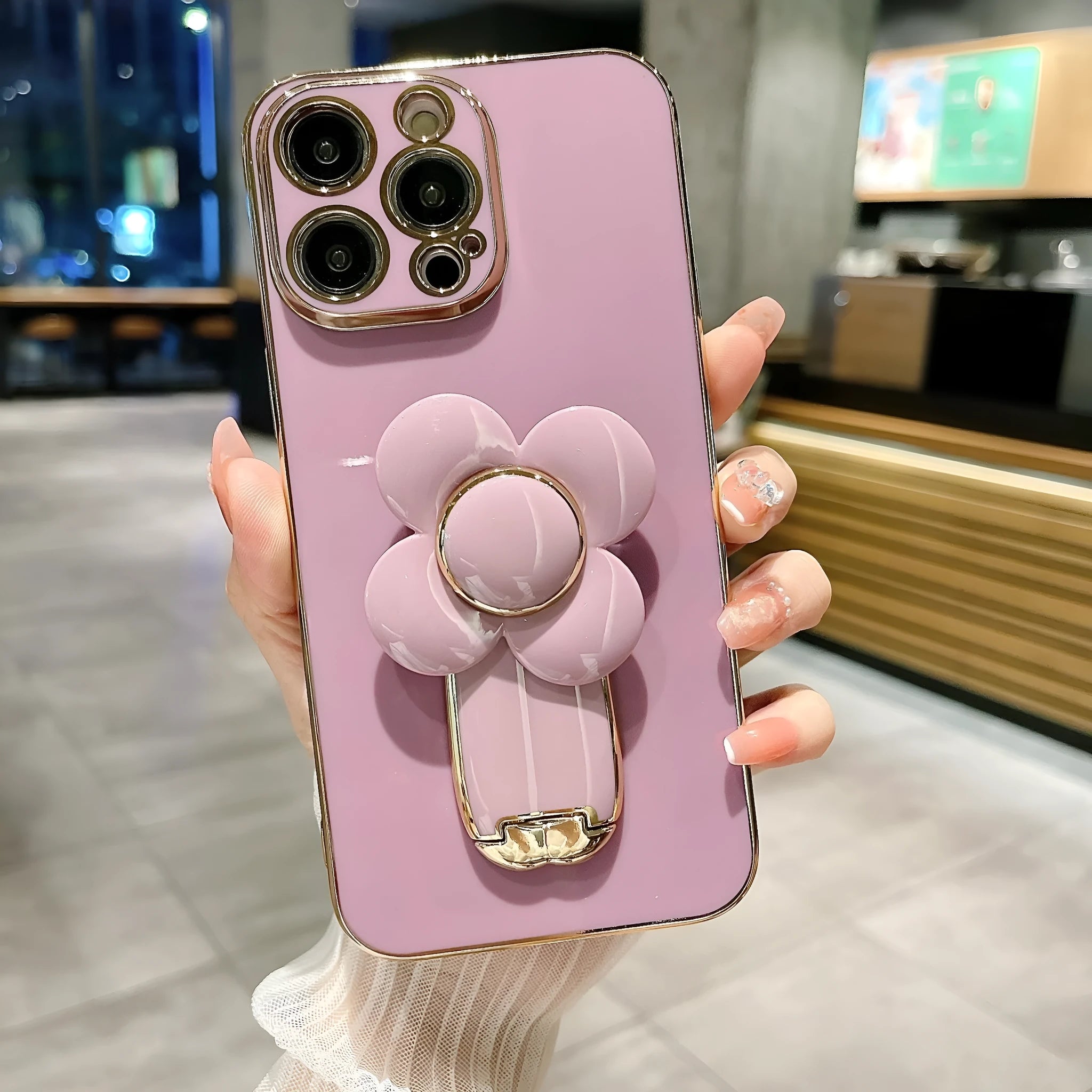 Electroplating big windmill bracket all-inclusive phone case for Apple iPhone in mint green with built-in stand and lanyard