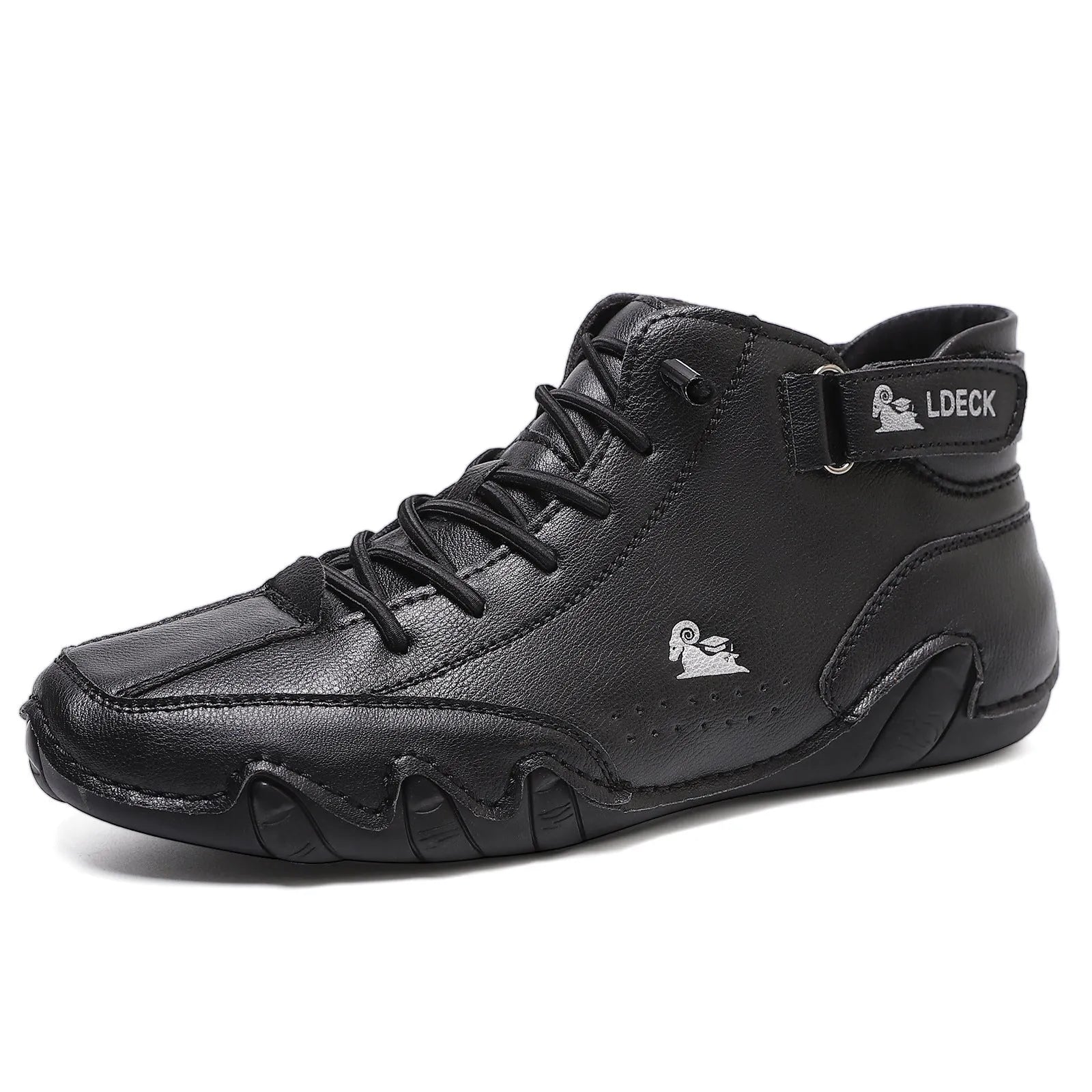 Men's khaki high-top octopus boots with microfiber upper and rubber sole shown on a white background