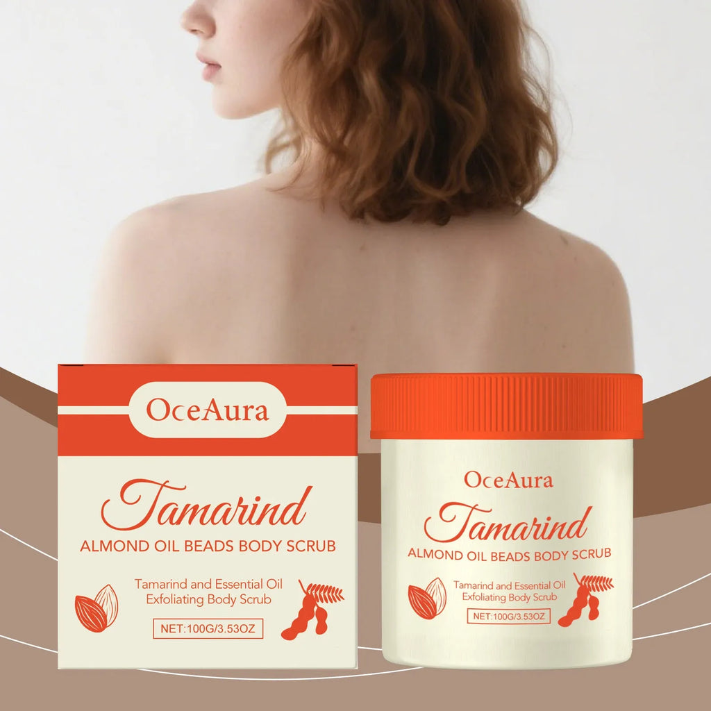 Tamarind Almond Body Scrub 100g pot with exfoliating cream containing American hickory shell powder