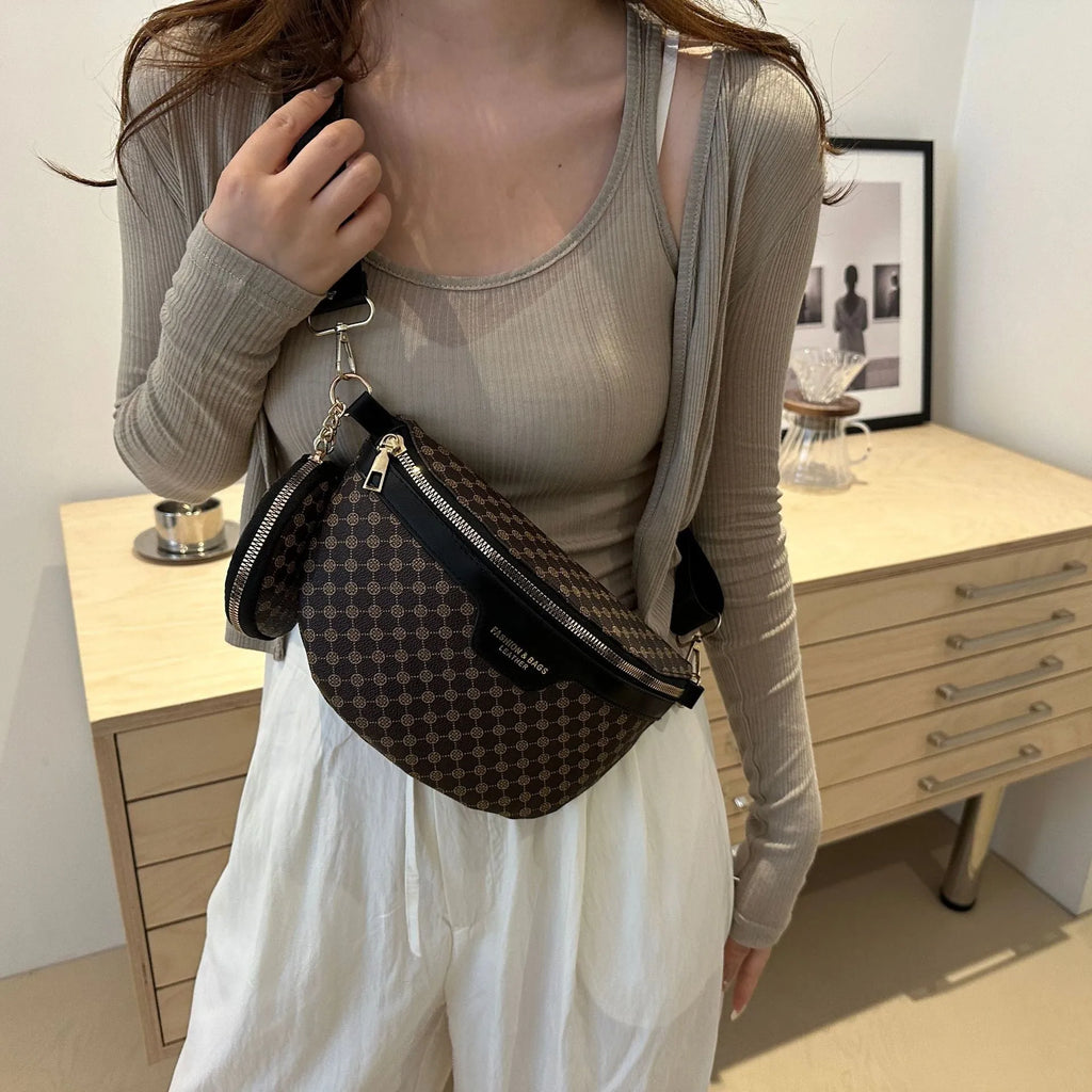 European and American style portable crossbody bag with retro printing in brown colour option