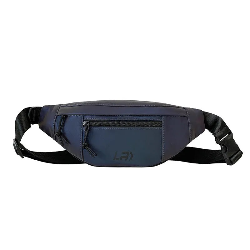 Blue crossbody cycling shoulder bag with reflective panel and open pocket design