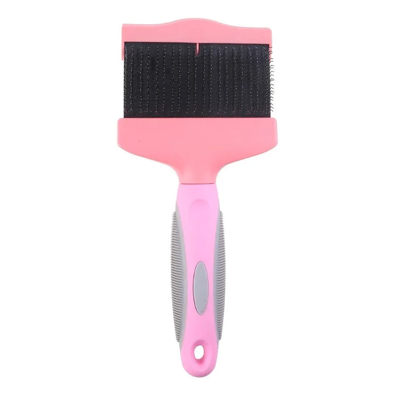 Double-sided pet brush with stainless steel pins and ABS plastic handle in blue or pink colour options
