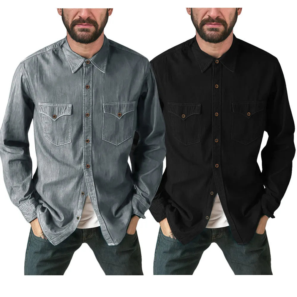 Men's regular fit denim cardigan coat in khaki, available in sizes S to 3XL