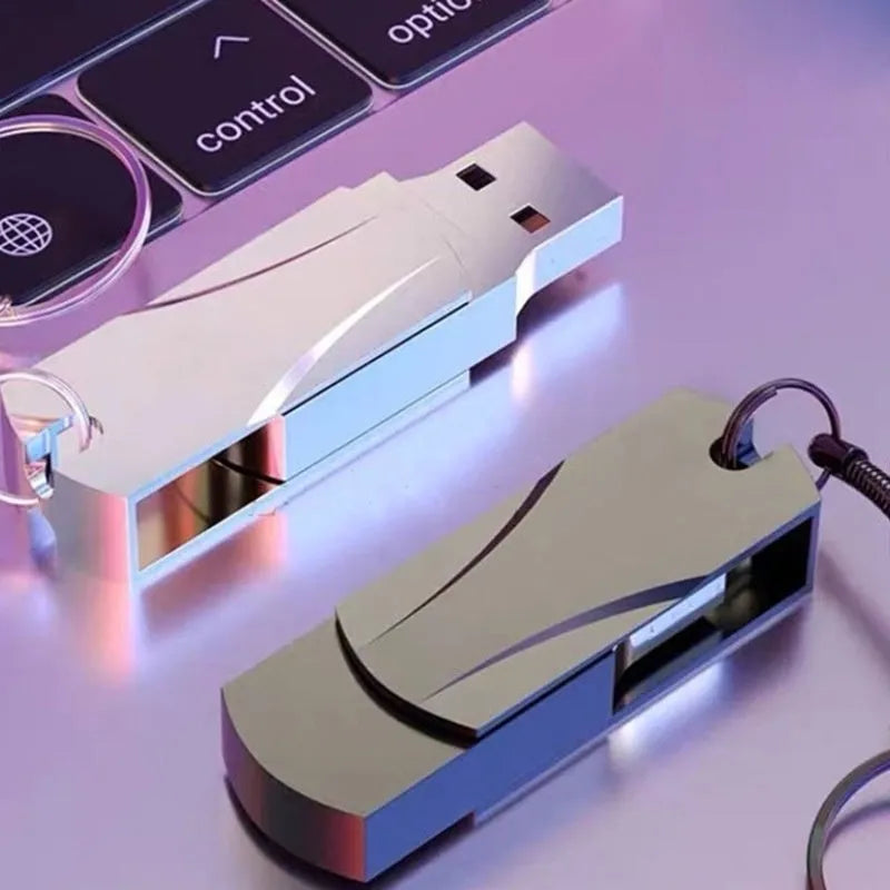 Large capacity USB metal expansion disk flash drive in silver with rotating connector