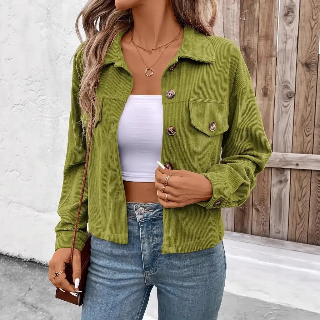 Women's loose fit retro artistic polyester shirt coat in brown, long sleeves, button front