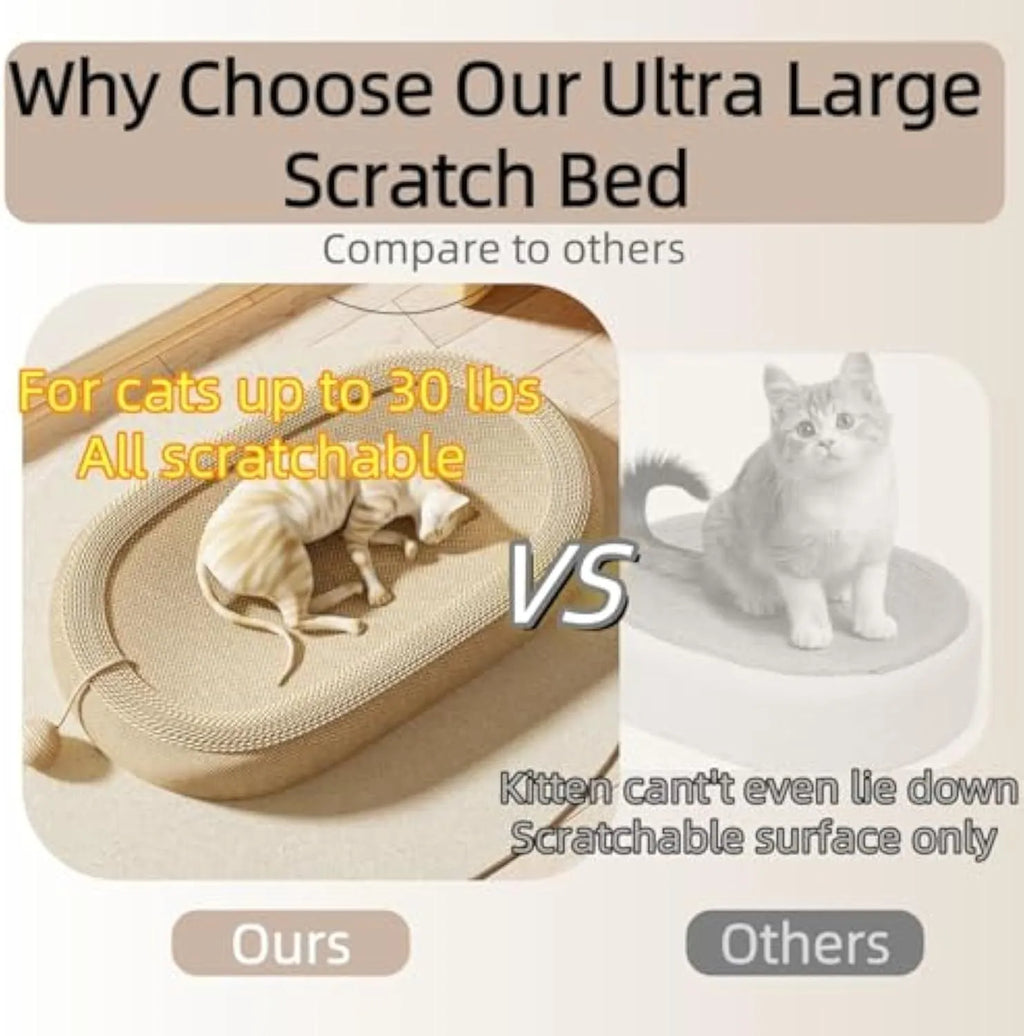 Large natural sisal fibre cat scratching board with a raised lounging platform in a beige colour.