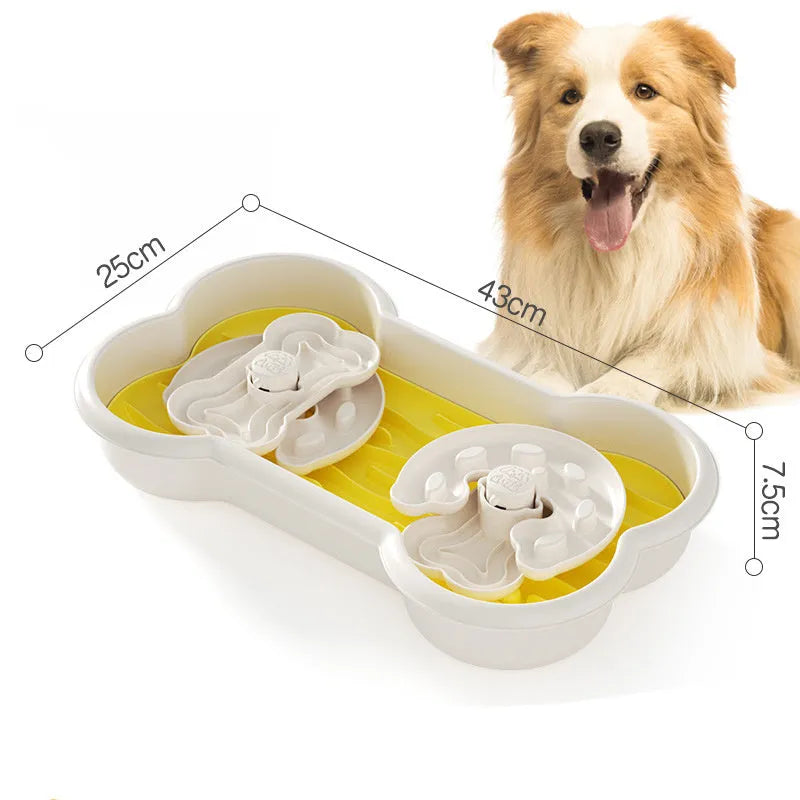 Large green slow feeder dog bowl with three separable puzzle trays for extended feeding time