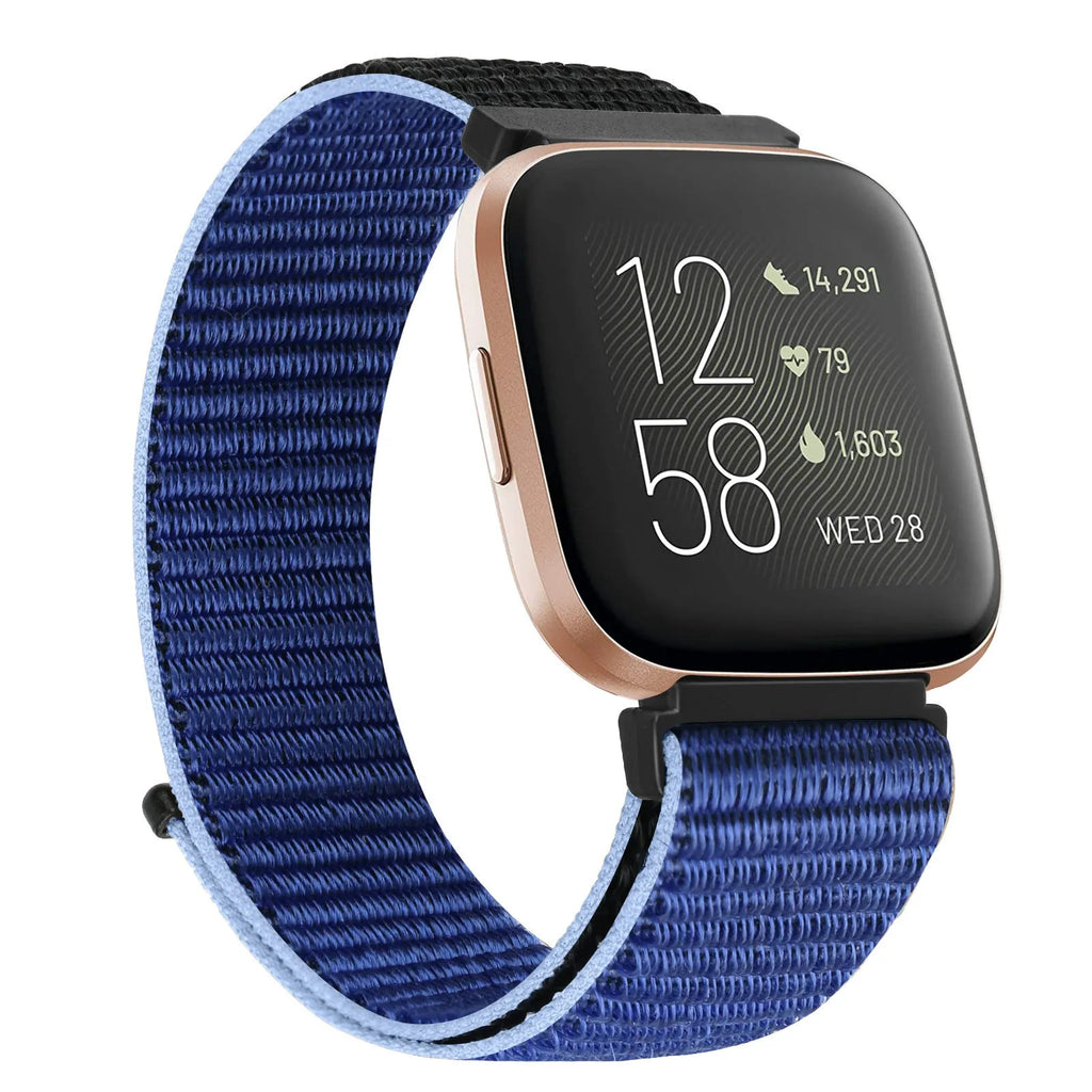 Nylon loop watch band for Fitbit Versa 2 and Sense 2 with velcro closure in army green colour