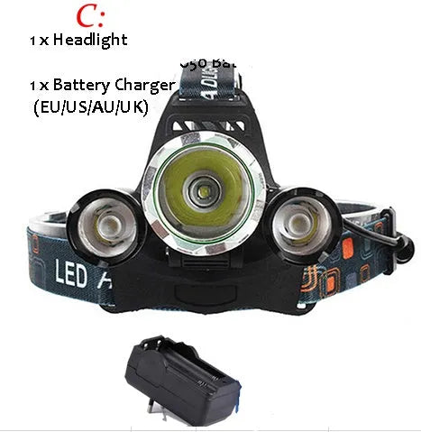 Aluminium alloy rechargeable headlamp with adjustable headband and bright LED light.