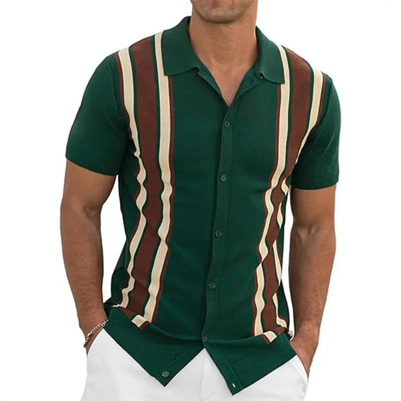 Men's short-sleeved cardigan shirt in polyester, available in six colours and sizes S to 6XL, for casual summer wear