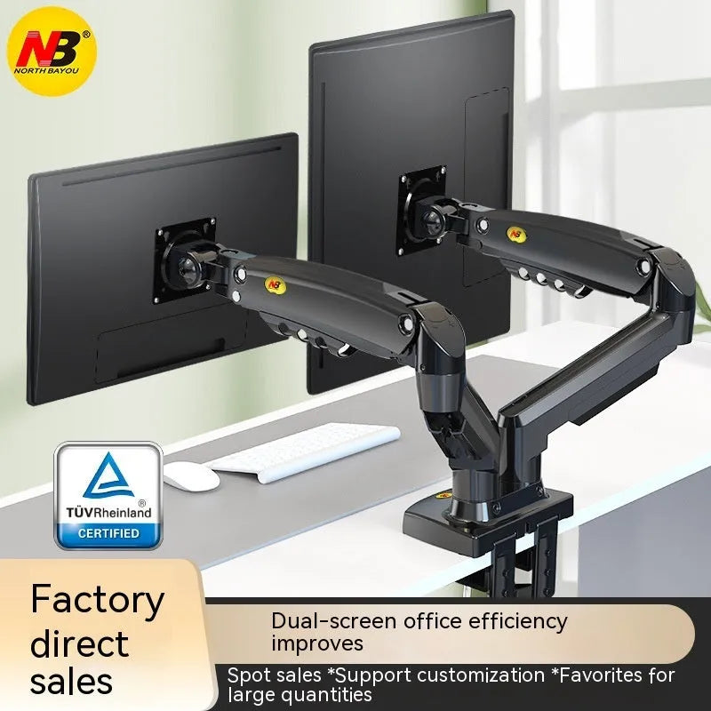 Dual screen monitor bracket with aluminium alloy construction and VESA mounting holes
