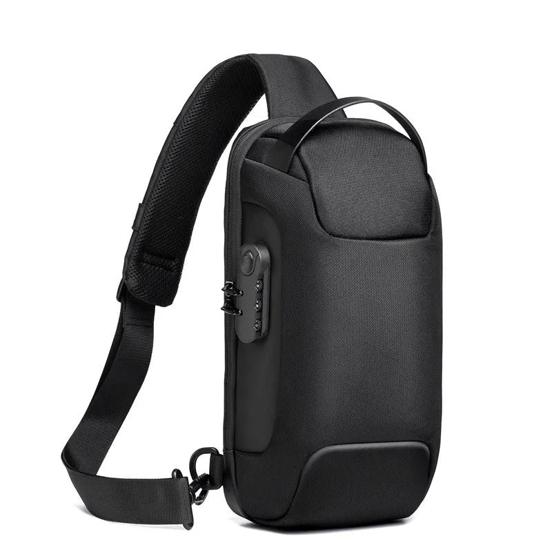 Waterproof Oxford cloth anti-theft shoulder bag showing organisational pockets and zipper closure