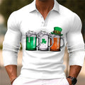 Long sleeve button-down polo shirt in loose fit with cartoon pattern and asymmetrical design