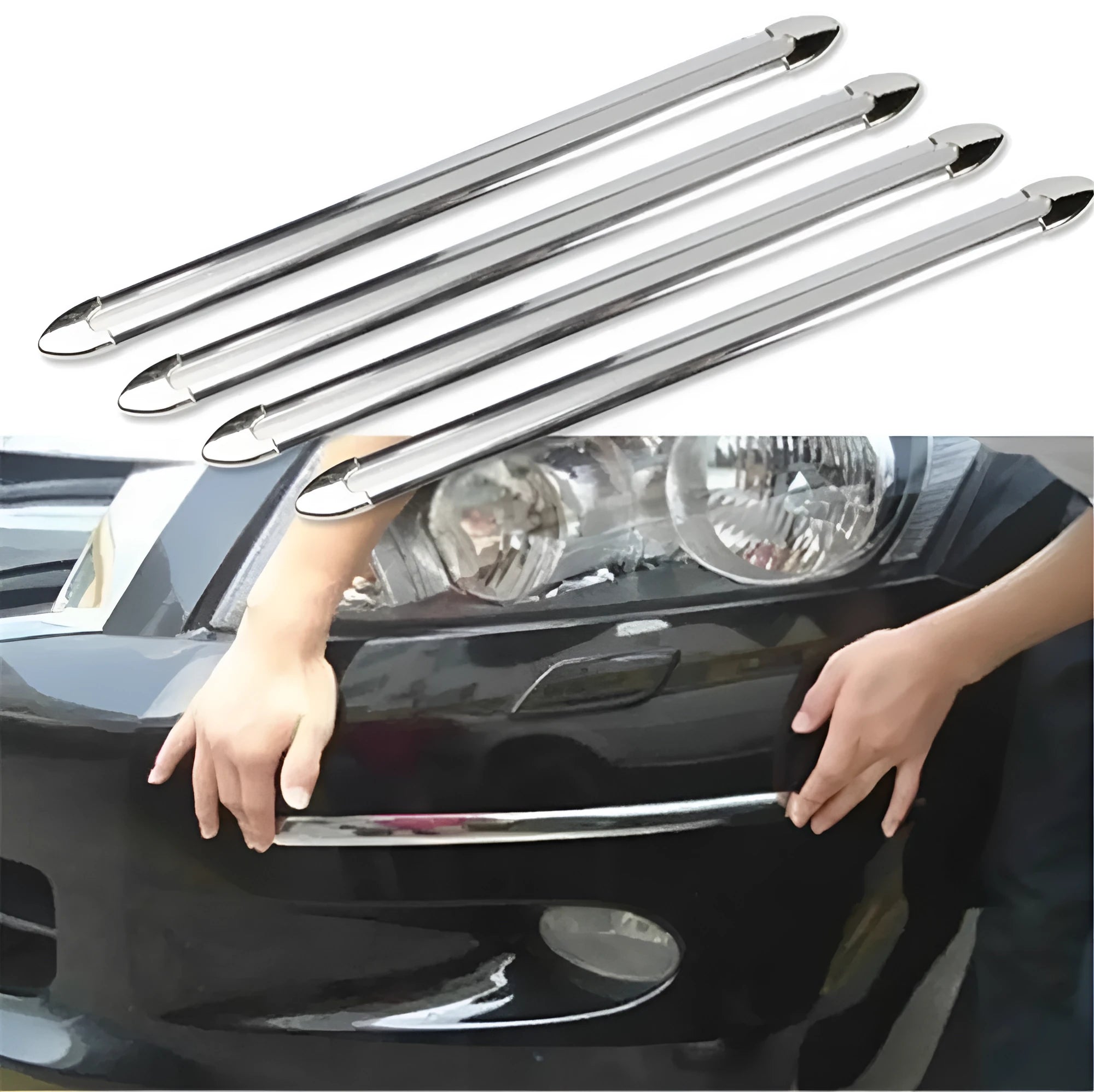 4-piece silver electroplated car anti-collision bumper strips with adhesive backing