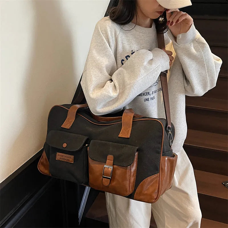 Large capacity foldable travel bag 36-55L Oxford cloth waterproof lining green unisex business leisure luggage