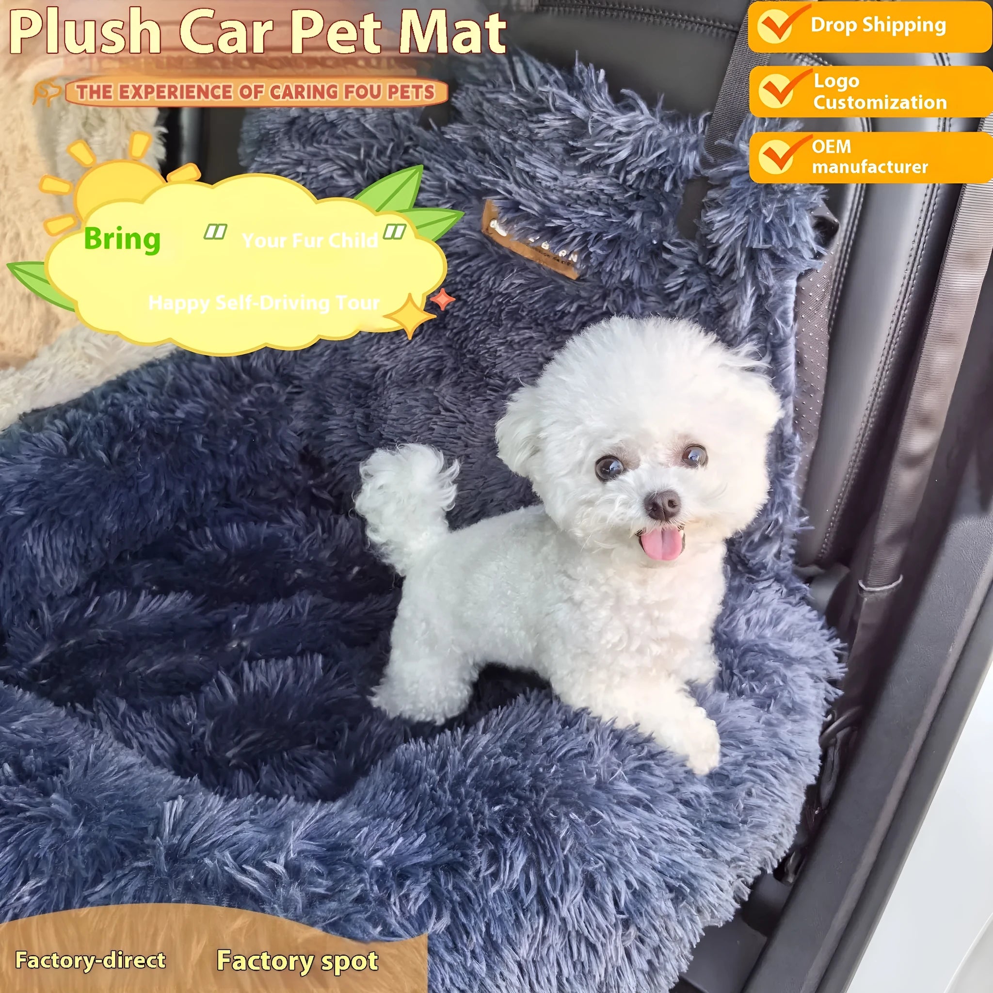 Thermal cloth pet mat on car seat in dark grey colour