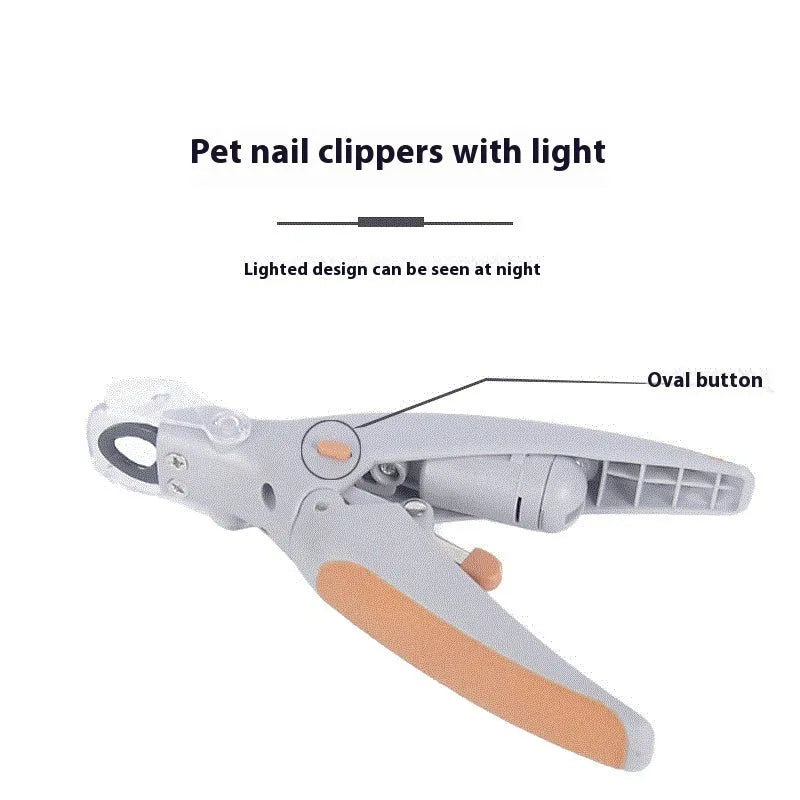 Dog nail clipper with LED light and blood line guide, ABS plastic construction