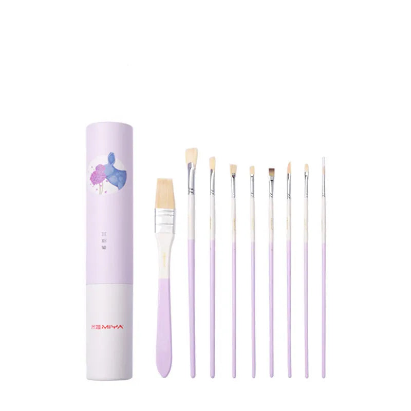Acrylic gouache fan-shaped brush set with bristle material, animal patterns cat deer elephant rabbit, includes wide brush and fan brushes