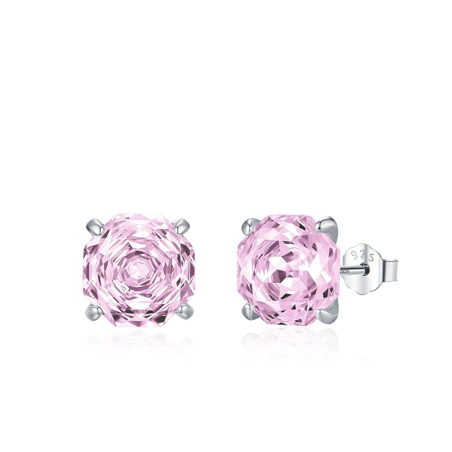 S925 sterling silver rose stud earrings in 6mm and 8mm sizes with pink colour options