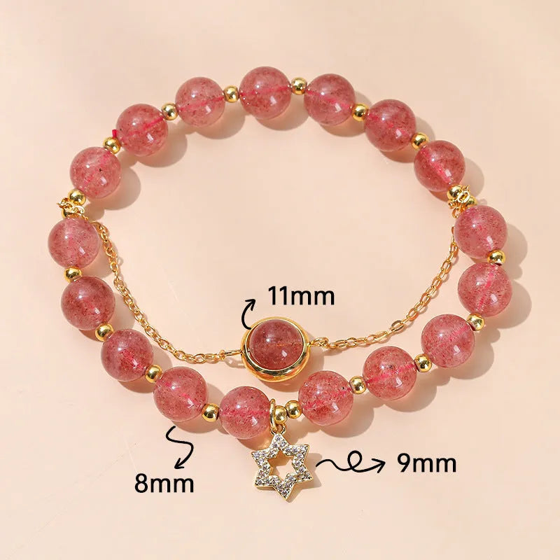 Women's crystal agate bracelet with natural beads in fruit, bow and animal charm designs