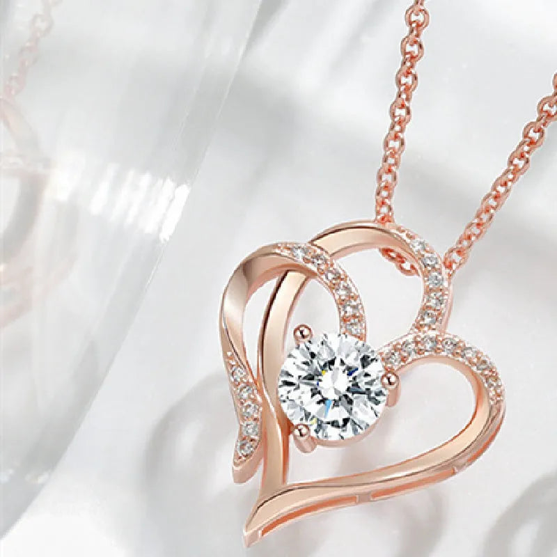 Women's 925 silver heart necklace in rose gold, white gold, or yellow gold colour.