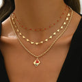 Three-layer zinc alloy clavicle chain necklace with heart pendant, adjustable 41-50cm length
