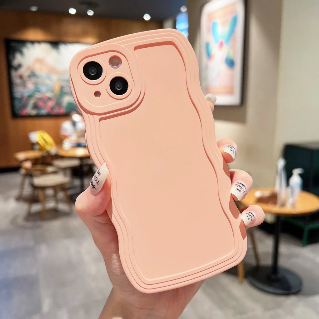 Big Wave Simple Anti-fall silicone phone case in solid colour for Apple iPhone, rear view showing camera cutout
