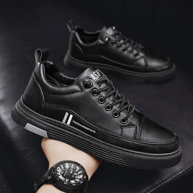 Men's white low-top skate shoes with a microfiber upper and elastic band, shown on a grey background.