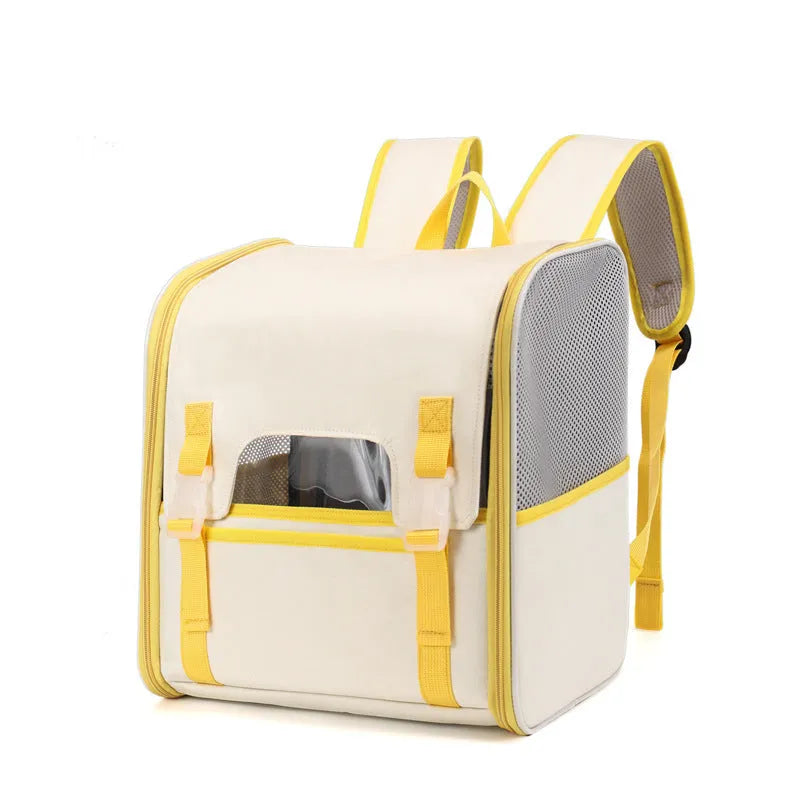 Cat out backpack in breathable nylon, folding pet carrier in solid colour for cats up to 6.5kg