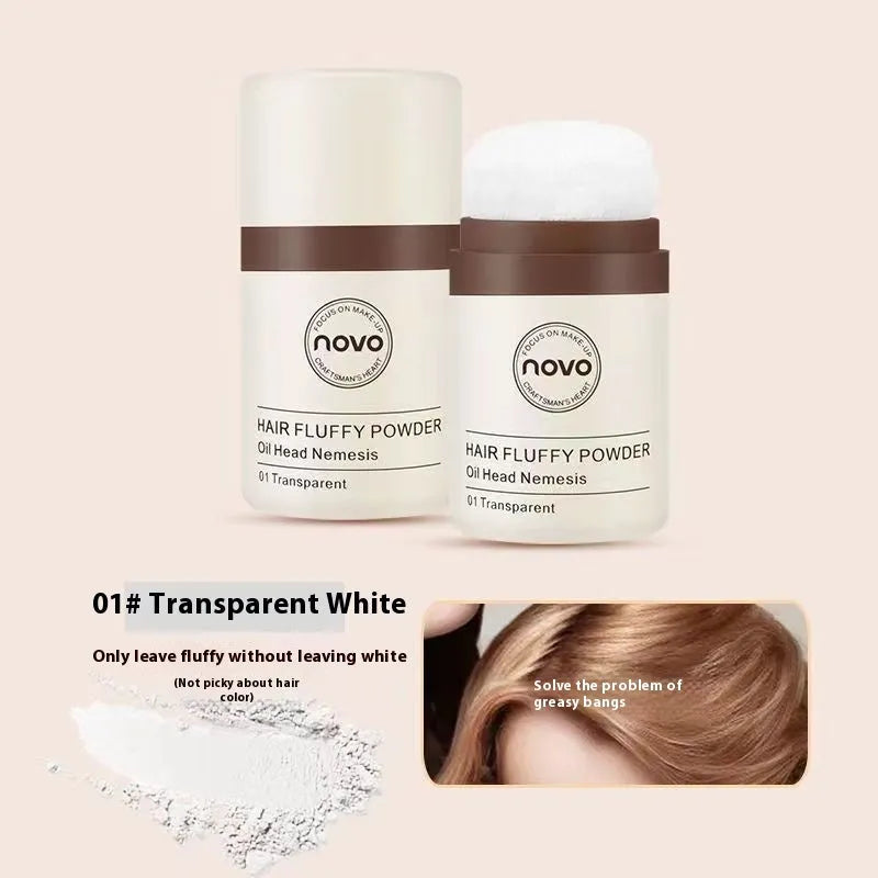 Oil control booster powder for face and bangs in three shade options: transparent, brown, and dark brown