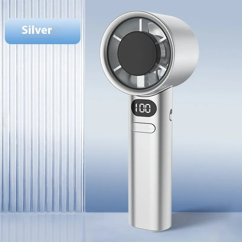 120 Speed USB rechargeable handheld personal fan in green colour with six plastic blades.
