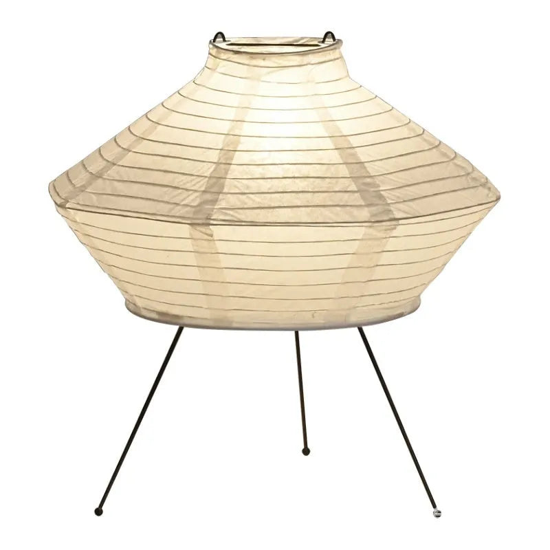 Japanese-style rice paper vertical table lamp with 3-colour light, 30cm diameter 32cm height, on a bedside table