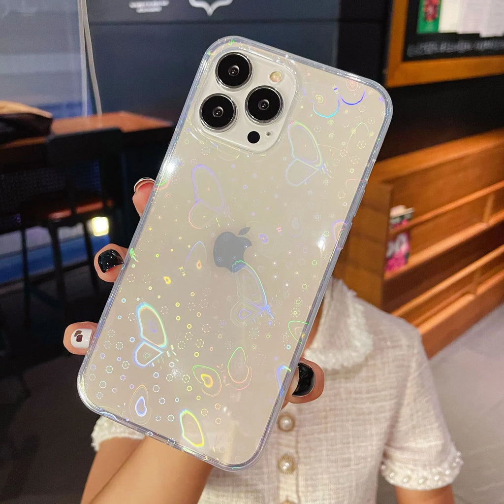 Transparent silicone iPhone case with laser colourful love pattern for iPhone models