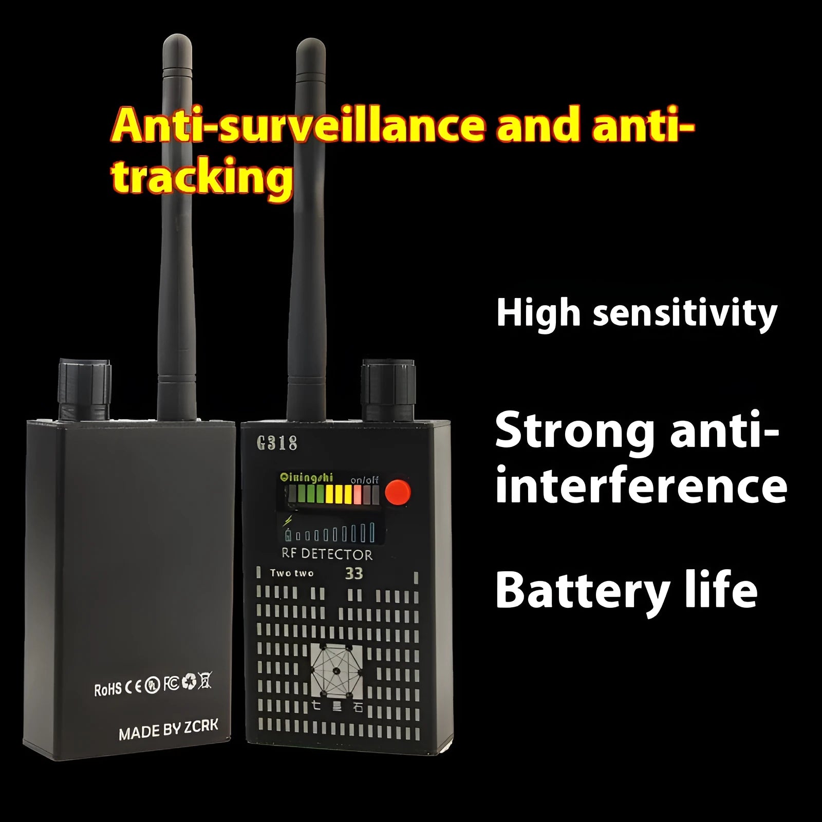 G318 professional anti-eavesdropping signal detector with compact 102mm length design
