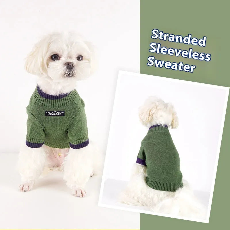 Two-colour pet sweater for dogs and cats in British style wool design