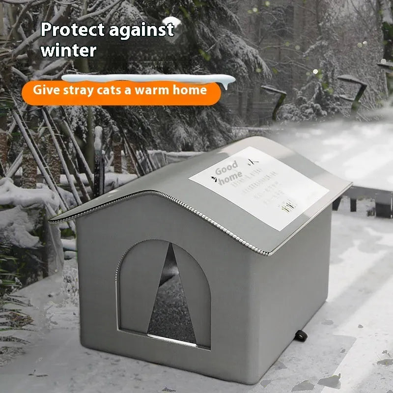 Blue winter warm waterproof cat nest tent for stray cats, medium size, with optional fixed bracket